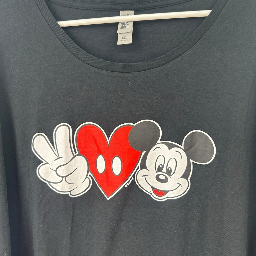 Macy's Mickey Mouse Black Graphic T-Shirt Plus Size 2XW Short Sleeve Peace Love - Picture 5 of 9